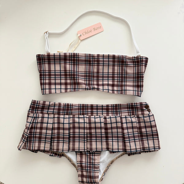 Bikini Business Pleated Skort in Brown Plaid