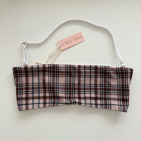 Bikini Business Bandeau Top in Brown Plaid