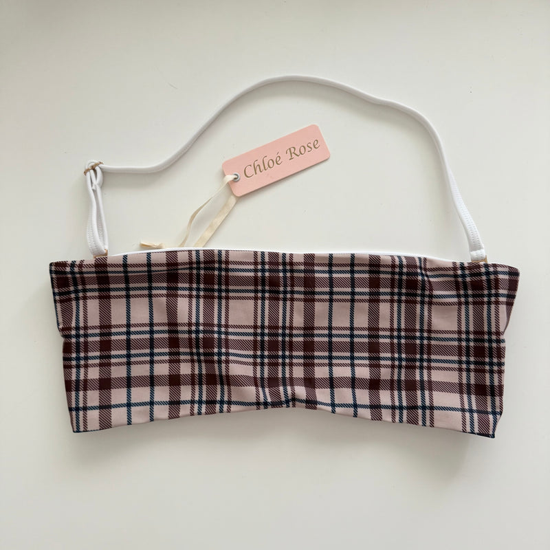 Bikini Business Bandeau Top in Brown Plaid