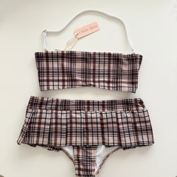 Bikini Business Bandeau Top in Brown Plaid