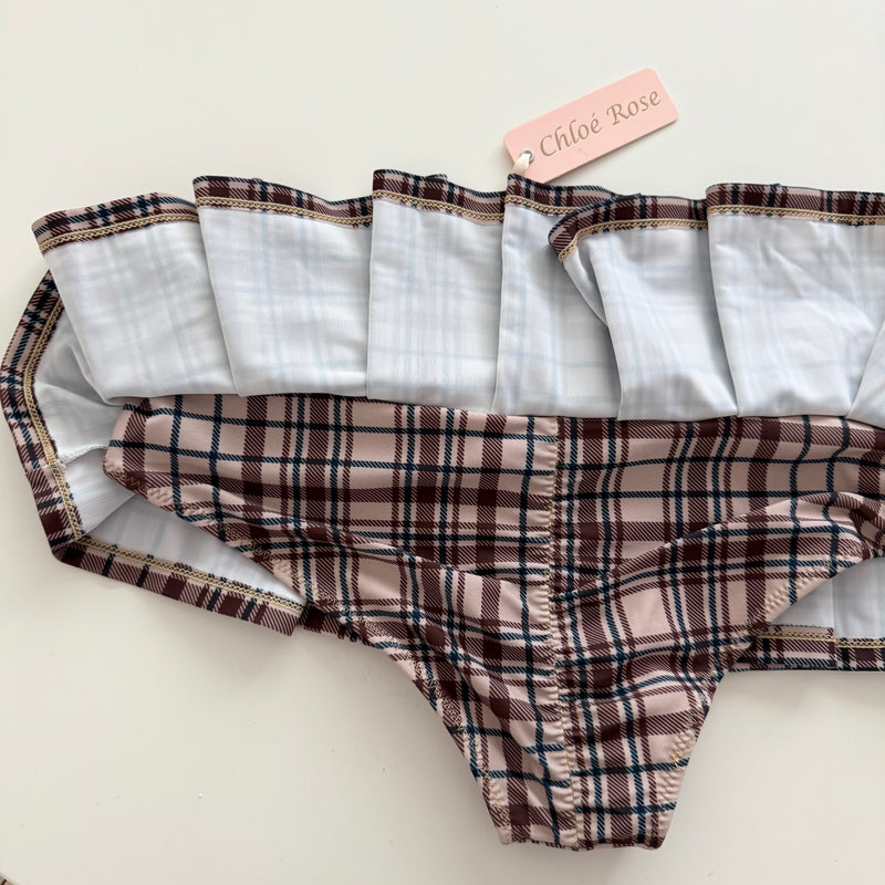 Bikini Business Pleated Skort in Brown Plaid