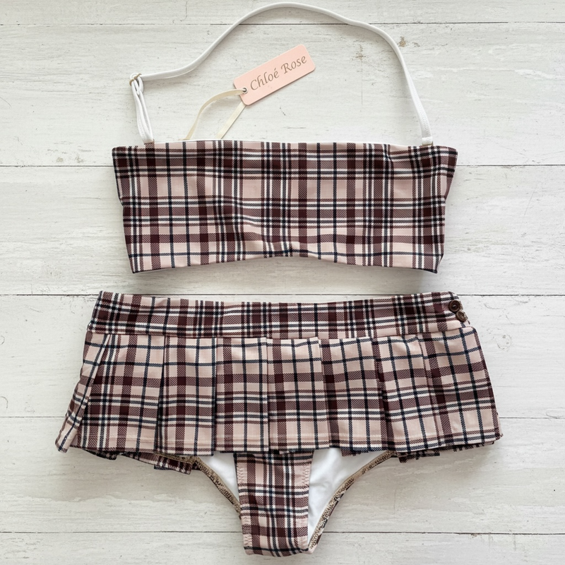 Bikini Business Pleated Skort in Brown Plaid