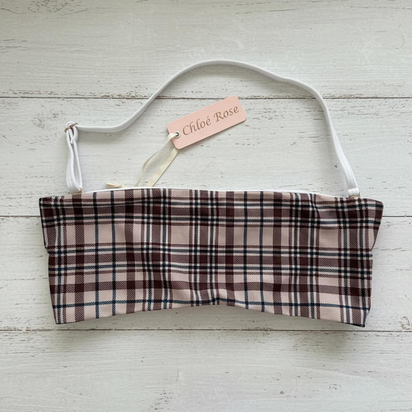 Bikini Business Bandeau Top in Brown Plaid