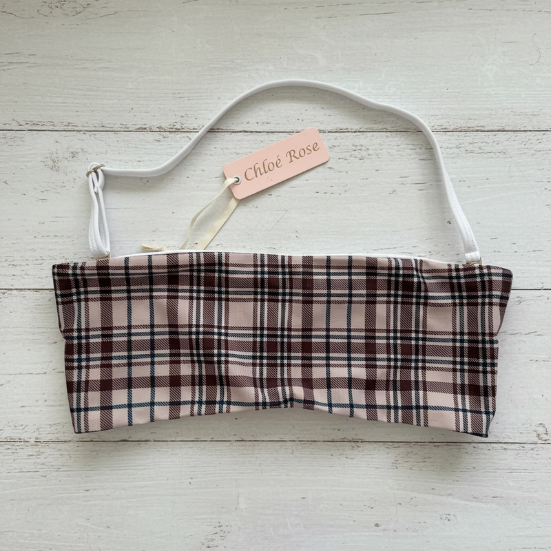 Bikini Business Bandeau Top in Brown Plaid